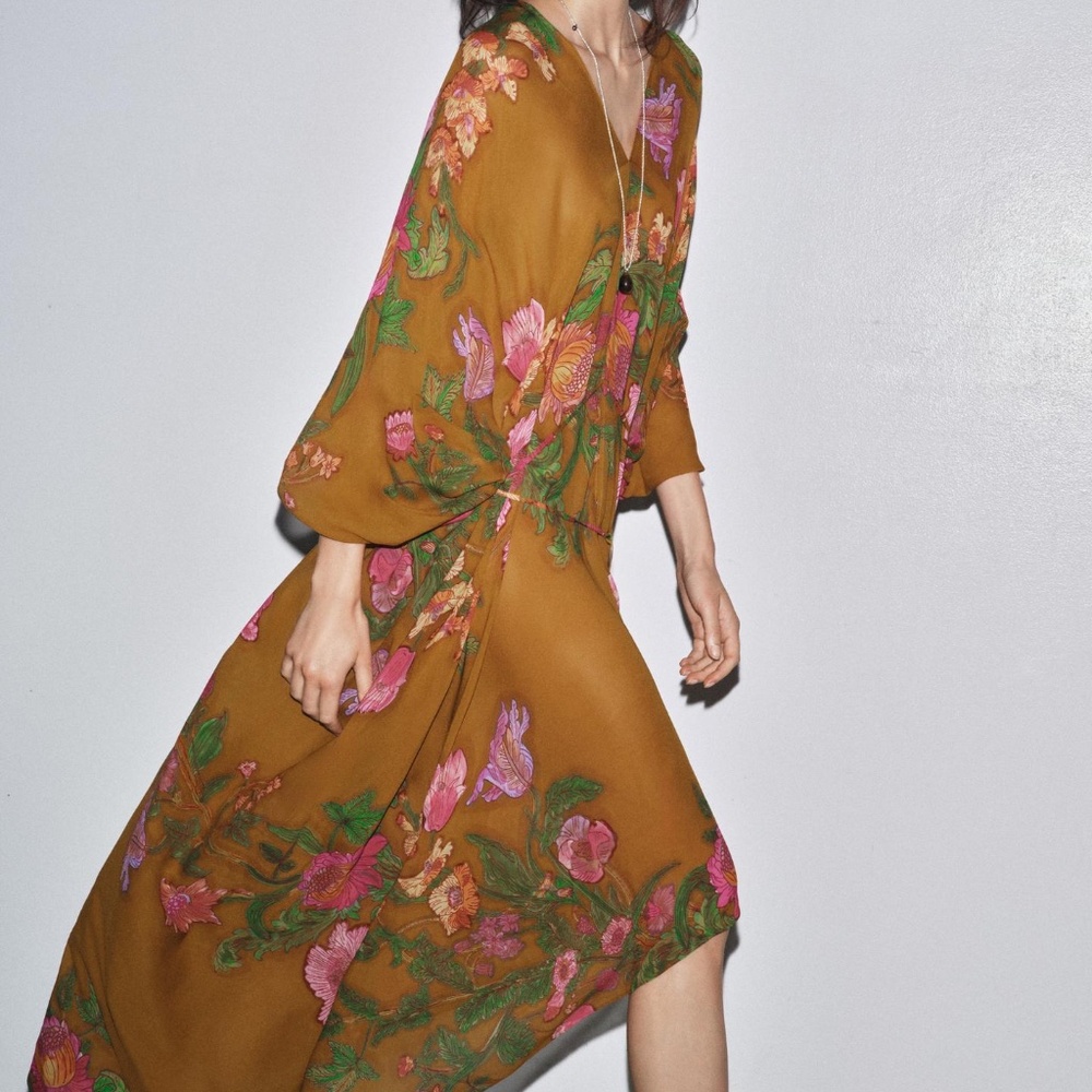 NWT ZARA ZW COLLECTION OVERSIZED FLORAL DRESS O/S